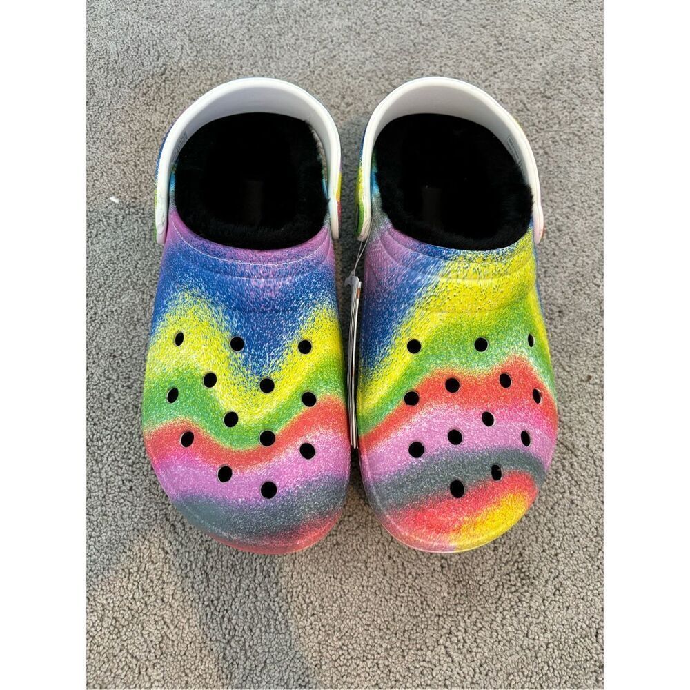 NWT Crocs Classic Lined Spray Dye Clog (208045) - White/Multi, $70 - Picture 3 of 7